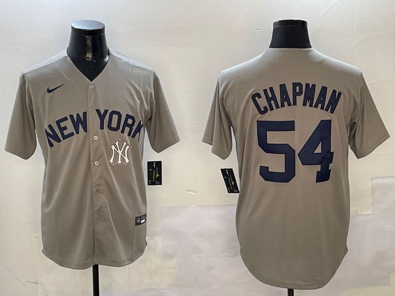 Men New York Yankees 54 Chapman Grey Game 2024 Nike MLB Jersey style 01081